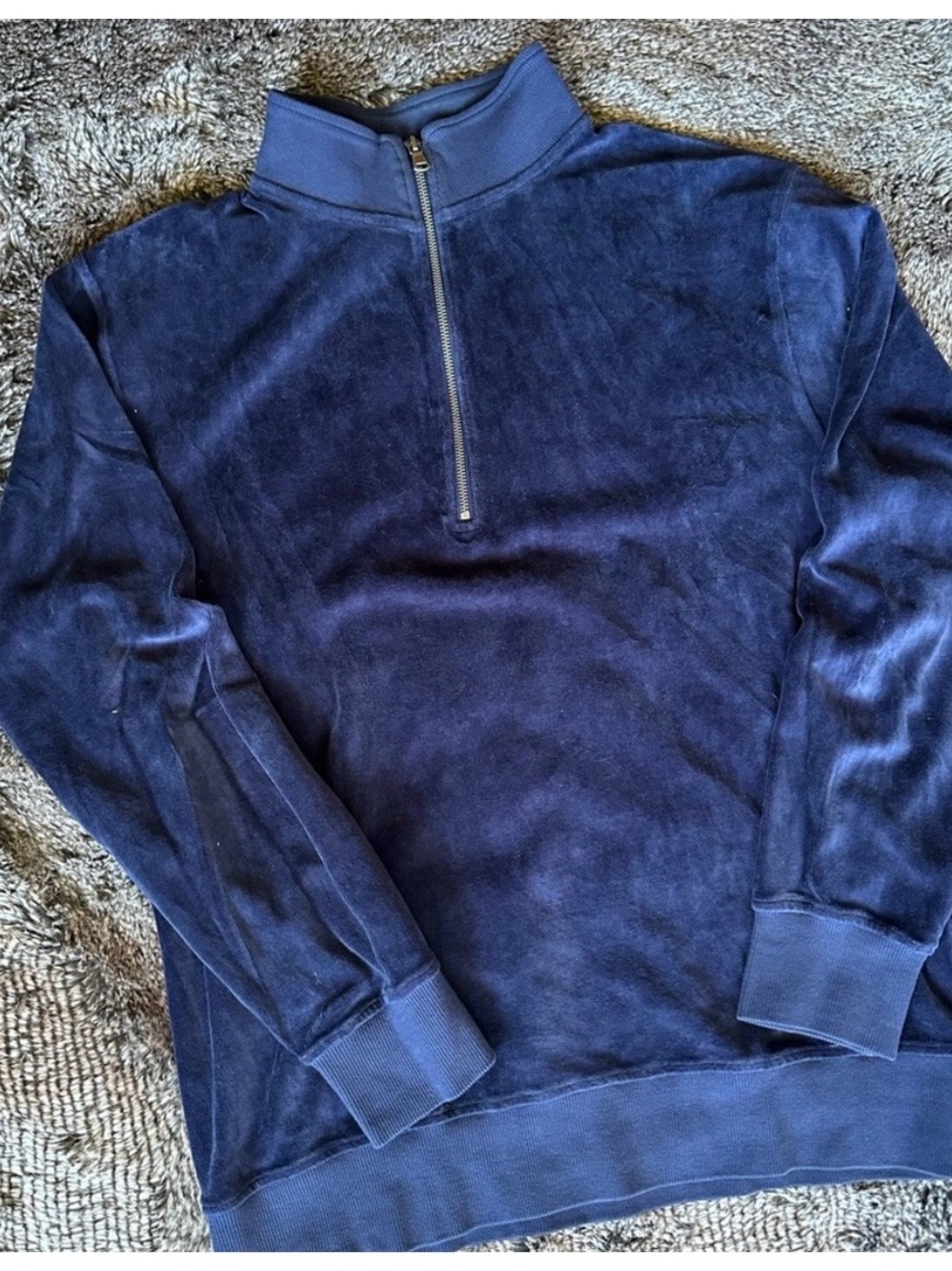 Goodlife brand Men's Navy Quarter-Zip Velour Sweater